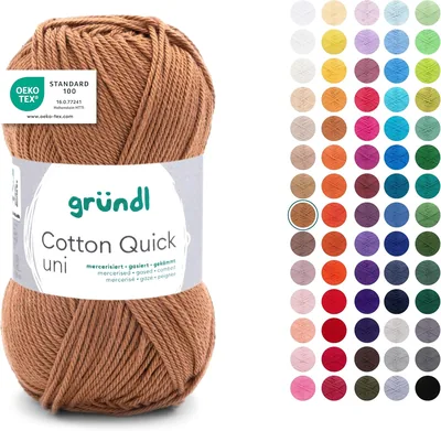 Gründl Quick Plain Baumwollwolle, Dünne Wolle für Häkeln und Stricken, Häkelgarn, Glatt und hautfreundlich, 100% Baumwolle