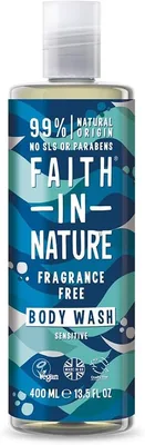 Faith In Nature Natural Fragrance Free Body Wash, Sensitive, Vegan and Cruelty Free, No SLS or Parab