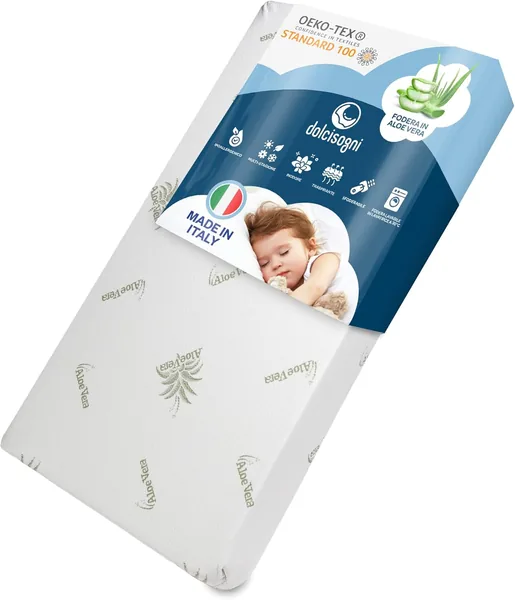DOLCI SOGNI Cot Mattress 60 x 120 cm, Thickness 14 cm, OEKO-TEX and CertiPUR Baby Cot Mattress