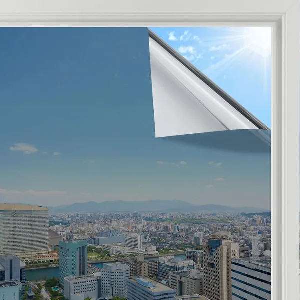 rabbitgoo Heat Reflective Window Film Privacy Film for Glass Windows, One Way Mirror Tint Sticker Sun Blocker, UV Glass Sticker Mirror Heat Reflector Thermal Solar Vinyl Silver 44