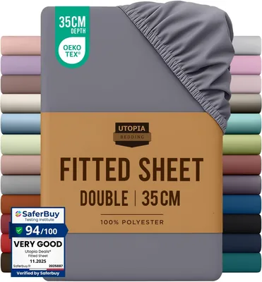 Utopia Bedding Grey Fitted Sheet - Deep Pocket 35cm