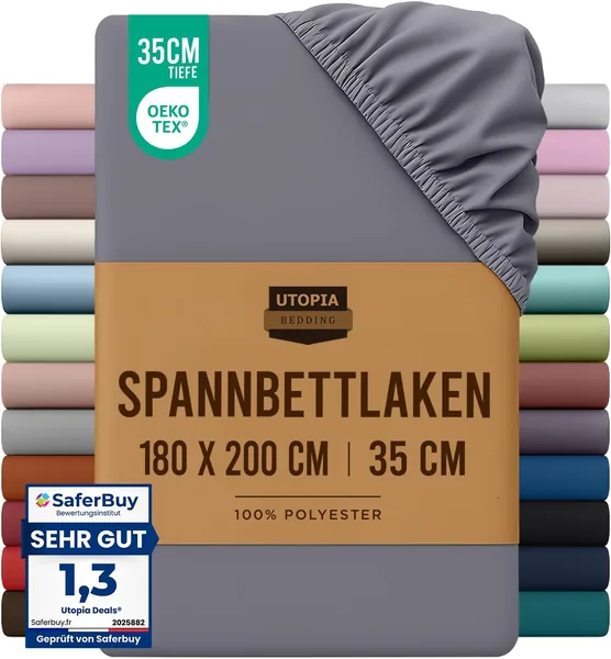 Utopia Bedding Fitted Sheet, Grey, Oeko-Tex Certified