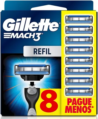 Gillette Mach3 - Cartucho de Barbear com 3 Lâminas - 8 Unidades | 52% Off