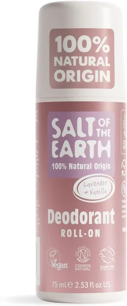 Salt of the Earth Natural Deodorant Roll On - Lavender & Vanilla - Vegan Formula with Effective Long-Lasting Protection, Made in the UK - Suitable for Women, Men & Kids - 75ml