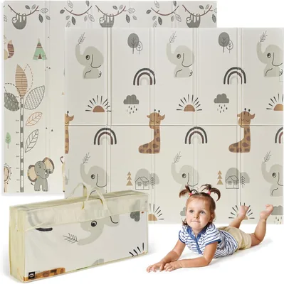 MS Fancy Baby Play Mat 180 x 200 cm - Mat de Juego con Dos Caras, Altura Elevada, Plegable y Bolso de Transporte