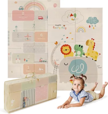 MS BabyWorld Mat de Juego para Bebés, con Dos Caras, Altamente acolchado, Doblable (1 cm de grosor) - 3 Tallas a Elegir