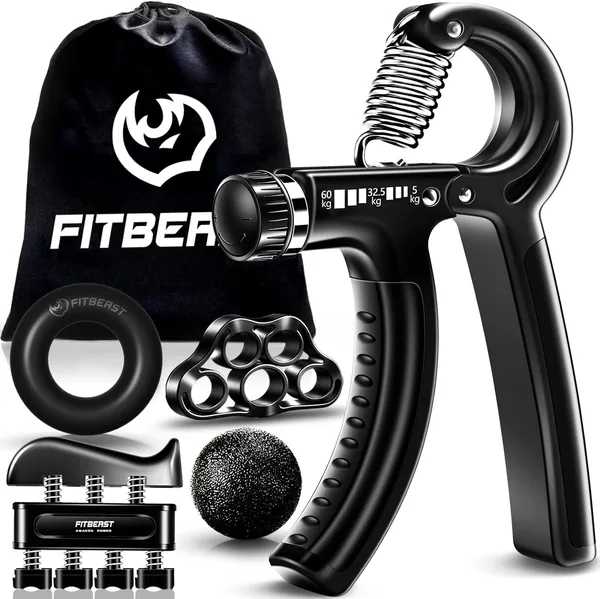 FitBeast Hand Grip for Forearm Exercise - 5 Pack Adjustable Hand Grip Strengthener, Hand Exerciser, Finger Stretcher