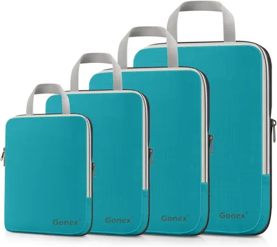 Compressie Verpakkings Cubes Kledingzakken, Set van 4/3 vierkanten, Koffer Organiser, C-Blauw (4)