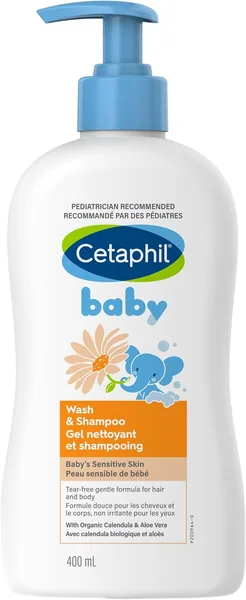 Cetaphil Baby Wash & Shampoo With Organic Calendula - Tear Free - Paraben, Colourant and Mineral Oil Free - 400ml Pump