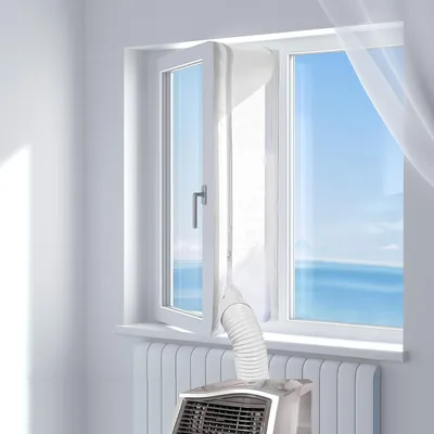 HOOMEE 300cm Cubreventana Aislante de Tela para Aire Acondicionado y Secadoras Portátiles, Instalación Fácil con Cierre y Adhesivo
