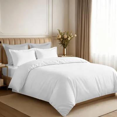 Pizuna 100% Cotton Queen Duvet Cover 230x220 cm, White, 400 Thread Count | Pure Cool 15% Off