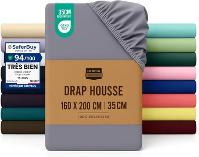 Utopia Bedding Faites la feuille - Gris, 160 x 200 cm - 35 cm Coupes pour Matelas Épais - Microfibre Poliestre Brossé