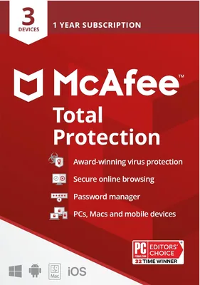 McAfee Total Protection 2021: 3 Device Antivirus + Password Manager - Key Card, SGD 10.15