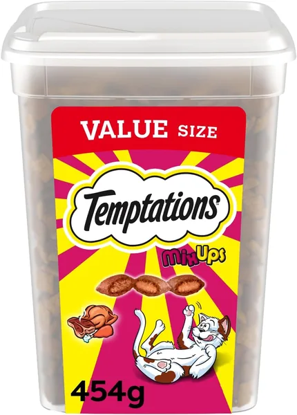 TEMPTATIONS Mix-Ups Cat Treats, Chicken, Turkey & Beef Flavour, 454g Tub