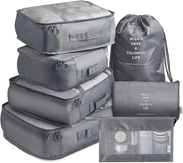 VAGREEZ Packing Cubes 7 Pieces, Grey, One Size