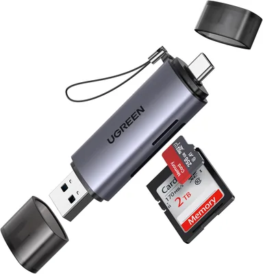 UGREEN USB 3.0 en C Kaartlezer 2-in-1 TF en SD Externe Geheugenkaartlezer OTG Compatibel met Windows, Mac OS, Linux