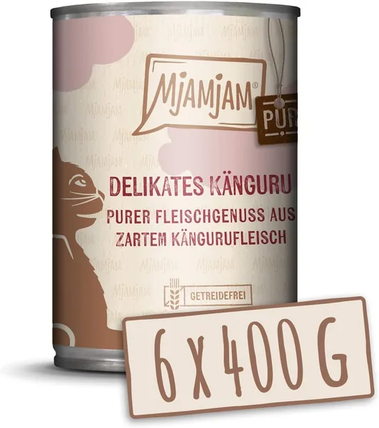 MjAMjAM - Mokra karma Premium dla kotów - Czysta mięsna przyjemność - Delikatne mięso z kangura pur, 6-pak (6 x 400g), bezzbo - Najlepsza oferta