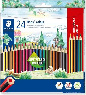 Staedtler Noris Color 185 Lápices de Colores - 24 Colores, Madera Reciclada | Colores Brillantes para Uso Diario, Mango Antideslizante