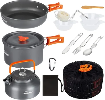 OVERMONT Campingkookgernset Utomhus Crockery Set Sauspan Set Grill Tableware Piknikpot med Kaffepot Teapot Aluminium - 14% Rabatt