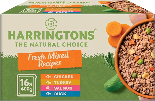 Harringtons Complete Wet Tray Grain Free Hypoallergenic Adult Dog Food Mixed Bumper Pack 16x400g - Chicken, Salmon, Turkey & Duck