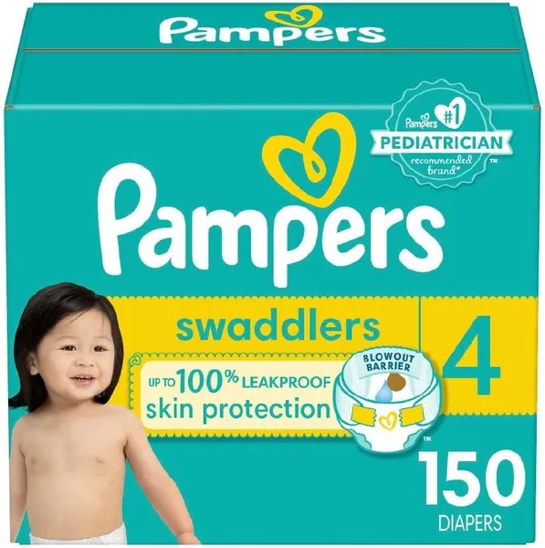 Pampers Swaddlers Diapers Size 4 (15-34 lbs) 150 Count