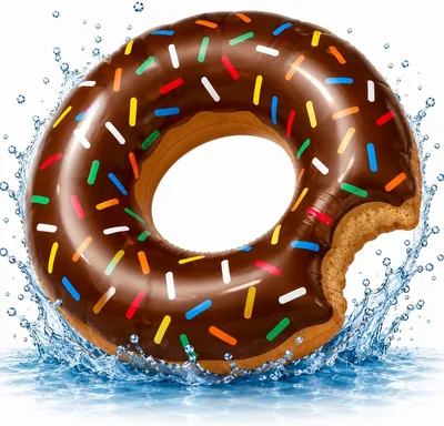 XXL Aufblasbarer Schwimmring in Form eines gebissenen Donuts, Braun oder Pink, Schwimmhilfe, Luftmatte, Schwimmkissen für den Pool - 27% Rabatt