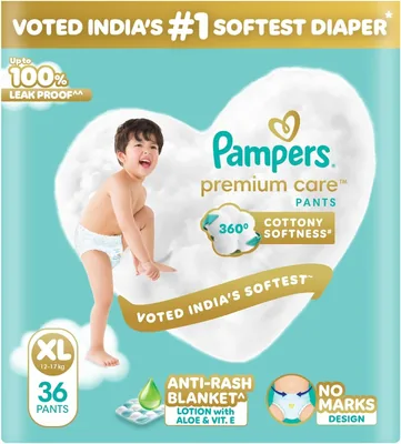 Pampers Premium Care XL Baby Diapers, No Marks Design, India's #1 Softest Diaper, 36 Count - 44% Off