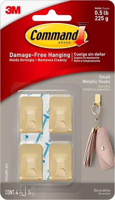 Command Small Metallic Hooks [Removable] - Brass Hooks (4/pack)