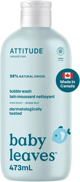 ATTITUDE Good Night Bubble Bath and Body Wash for Baby, 473 mL