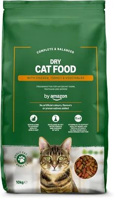 Comida seca completa para gatos adultos de Amazon con pollo, pavo y verduras, 22 lbs (Paquete de 1)
