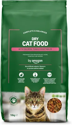 Comida seca completa para gatos adultos de Amazon con salmón, atún y verduras, 1 pack de 22 lbs