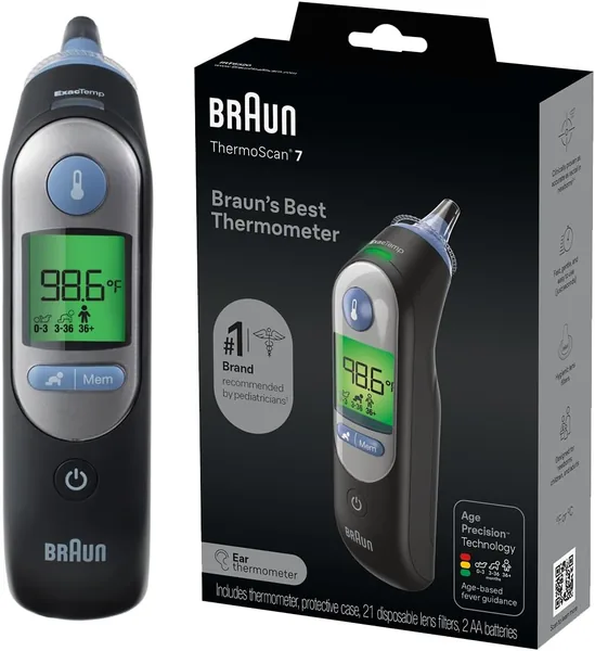 Braun ThermoScan 7 - IRT6520 B Digital Ear Thermometer for Adults, Babies, Toddlers and Kids - Fast, Gentle, and Accurate Results - Black