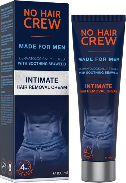 Crème de suppression des poils intimes NO HAIR CREW pour hommes - 100 ml - Extra douce pour les zones sensibles - Aisselles, scrotum et fesses - Sans c