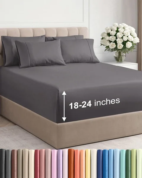 Extra Deep King Sheet Set - 6 Piece Breathable and Cooling Sheets - Hotel Luxury Bed Sheets Set