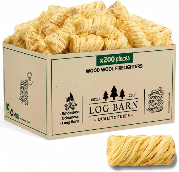 Log-Barn Houtwol Natuurlijke Ontstekingsmiddel, 7% Korting, Pak van 200, Ideaal voor Ovens en Barbecuegrills