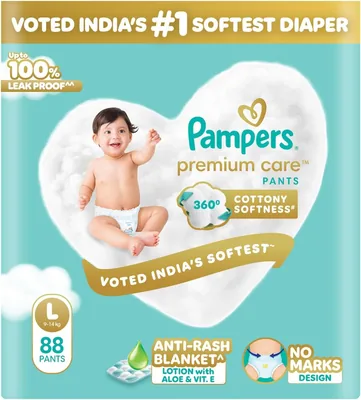 Pampers Premium Care Pant Style Baby Diapers L 88 Count - Softest & Best Deal