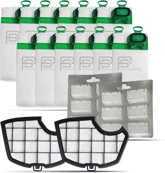 Kobold VK140 Bags with 12 Pack Air Fresheners, 2 Motor Grid Filters, Compatible Replacement