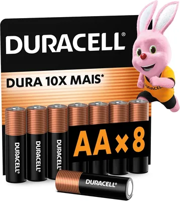 Duracell Pilhas Alcalinas AA Pequena Pack 8 Unidades - Duração 10x Maior - Ideal para Controles Remotos, Brinquedos e Lanternas