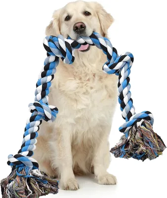LECHONG Dog Toys - Tough Rope for Aggressive Chewers, 3 Feet, 5 Knots, Indestructible Cotton
