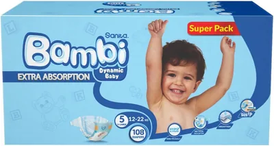 Sanita Bambi Baby Diapers Super Pack (Size 5 X-Large), 108 Count - 10% Off