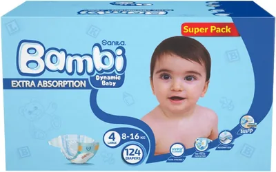 Sanita Bambi Baby Diapers Size 4 (8-16 kg), Skin-Friendly & Hypoallergenic, Wetness Indicator, Leakage Protection - 34% Off