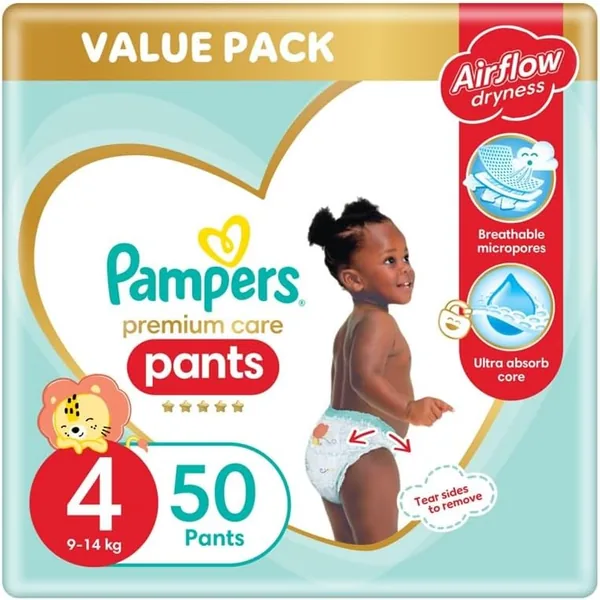 Pampers Premium Care - Size 4 (9-14 kg), 50 Diapers, Airflow Skin Comfort - Save 15%