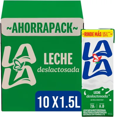 Leche Deslactosada Parcialmente Descremada con Vitaminas A y D - 10 Piezas de 1.5L, 24% de Descuento
