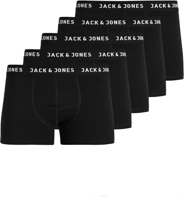 Jack & Jones Hombre Boxers Cortos, Juego de 5, Blanco, Negro, Azul y Gris, 95% Algodón, Tallas S, M, L, XL, XXL - 16% De Descuento