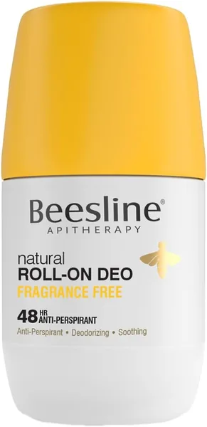 Beeesline Roll-On Deodorant - Sensitive Skin Safe, Fragrance-Free, 48H Natural Protection with Alum Crystal, 50ml
