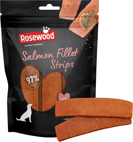 Rosewood Salmon Fillet Strips Large - Zacht Hondensnack met 97% Zalm, Hoog Proteïne en Laag Vet, Zonder Granen, Vooruitstrevend