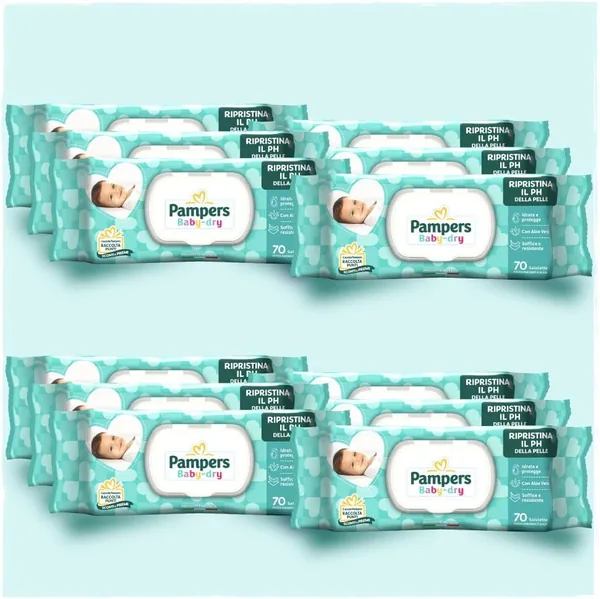 Pampers Baby Dry Wet Wipes for Babies and Children, 840 Units (12 Packs), Stock Size, with Aloe Vera