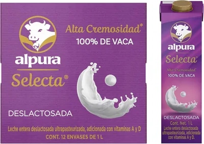 Leche Entera Deslactosada Alpura Selecta: 12 Unidades de 1 Litro con Vitaminas, 18% de Descuento