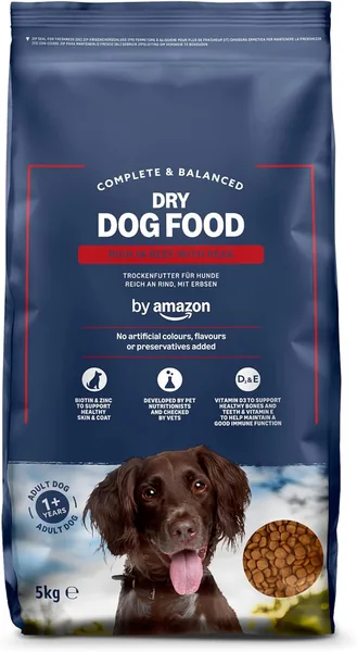 Complete Dry Food for Adult Dogs Rich in Beef with Peas, 1 Pack of 5 kg