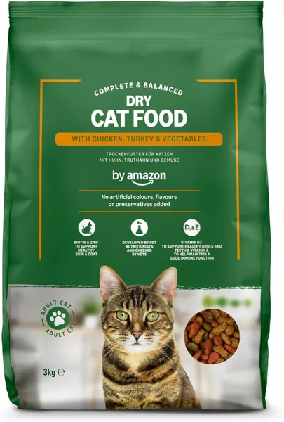 by Amazon Complete Dry Cat Food with Chicken, Turkey and Vegetables, 1 pack of 3kg